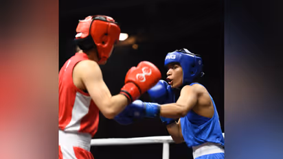 Nikhat Zareen (in blue) in action. (Photo: BFI)