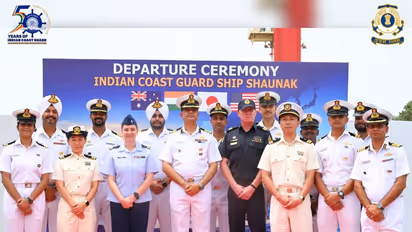 Naval officers and sea riders from QUAD nations at departure ceremony of Indian Coast Guard ship Shaunak (Photo/MEA)