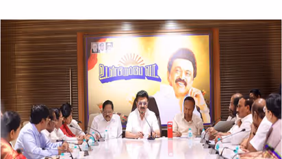 Tamil Nadu CM MK Stalin during meeting with DMK MPs (Photo: MK Stalin/X)