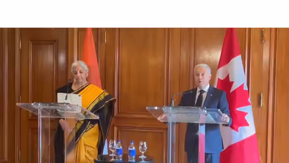 Union Finance Minister Nirmala Sitharaman and Canadian Finance Minister and Minister of National Revenue François-Philippe Champagne addressing a joint press conference in Toronto (Photo/ANI)