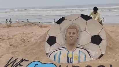 A Lionel Messi sand sculpture created by Sudarsan Pattnaik (Photo: ANI)