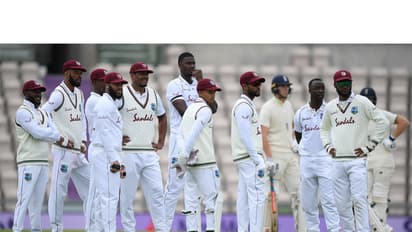 West Indies Test skipper Roston Chase (2nd from left) with his teammates. (Photo: ANI)