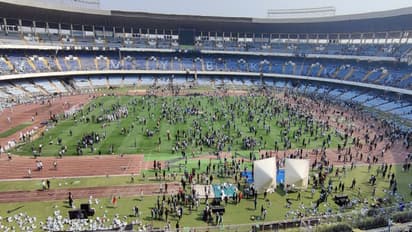 Lionel Messi's angry fans at Salt Lake Stadium. (Photo: ANI)
