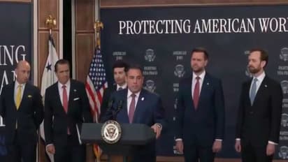 Anthony P D'Esposito, Inspector General of the US Department of Labor with US VP JD Vance, Labour Secretary Keith Sonderling, and others (Photo: x/@RapidResponse47)