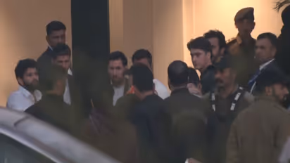 Lionel Messi, Luis Suarez and Rodrigo De Paul at Jamnagar airport (Photo: ANI)