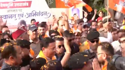 BJP chief Nitin Nabin, Uttarakhand CM Dhami receive grand welcome (Photo/ANI)