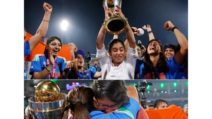 Team India celebrating with Mithali Raj and Jhulan Goswami. (Photo: @BCCI Women X)