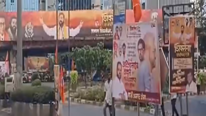 Posters of both Shiv Sena factions adorn Mumbai as the party marks its foundation day amid political speculation over "Operation Tiger." (Photo/ANI)