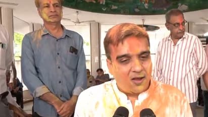 Gujarat Deputy Chief Minister Harsh Sanghvi celebrates Holi at an old-age home (Photo/ANI)