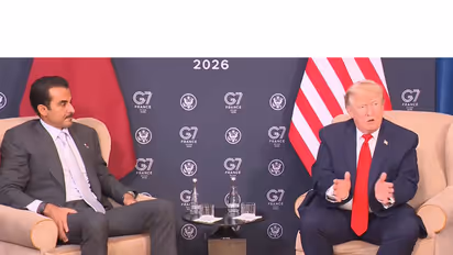 US President Donald Trump and Qatar's Emir Sheikh Tamim Bin Hamad Al-Thani during a bilateral meeting on the sidelines of the G7 summit in Evian-les-Bains, France (Photo/Youtube@WhiteHouse)