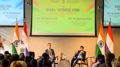 Union Minister of Commerce and Industry Piyush Goyal addresses India-Netherlands Business Forum in The Hague. (Photo/@PiyushGoyal)