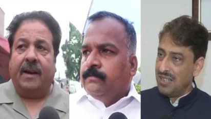 Congress leaders Rajeev Shukla, Manickam Tagore and Imran Masood. (Photo/ANI)
