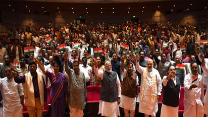 PM Narendra Modi along with other NDA leaders attend the 'Mangal Milan' meeting (Photo/ANI)