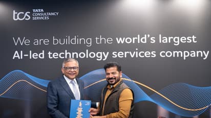 CM Revanth Reddy-led delegation held meeting at the TCS Pavilion at WEF. (Photo: X/ TelanganaCMO)