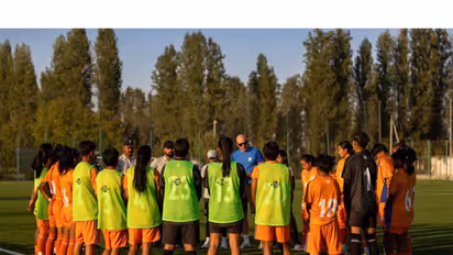 India U17 women's football team with head coach Joakim Alexandersson. (Photo: AIFF Media)