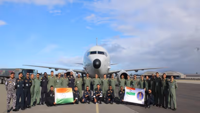 Indian Navy's P-8I Long Range Maritime Reconnaissance and ASW aircraft arrives at Joint Base Pearl Harbor-Hickam in Honolulu, Hawaii (Photo/X/@indiannavy)