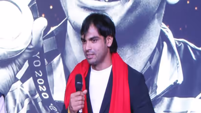 Neeraj Chopra addressing the crowd. (Photo: ANI)