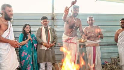 Karnataka Deputy CM DK Shivakumar while praying at Bhoo Varaaha Swamy Temple (Photo: DK Shivakumar/X)