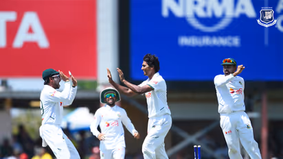 Bangladesh players celebrating a wicket. (Photo: @BCBTigers X)