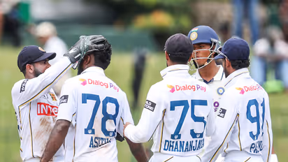 Sri Lanka's Asitha Fernando and teammates celebrating the wicket of India's Yashasvi Jaiswal (Photo: ANI)