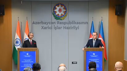 External Affairs Minister S Jaishankar and Azerbaijani Foreign Minister Jeyhun Bayramov during a joint press conference following their meeting in Baku. (Photo: X/@AzerbaijanMFA)