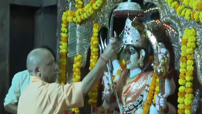 CM Yogi offers prayers at Maa Pateshwari Devi temple in Balrampur (Photo/ANI)