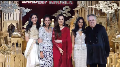 Nita Ambani, Isha, Radhika and Shloka at Abu Jani Sandeep Khosla’s 40th year bash (Photo/ANI)