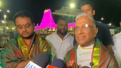Rajya Sabha Deputy Chairman Harivansh Narayan Singh offered prayers to Lord Sri Venkateswara Swamy at Tirumala temple (Photo/ANI)