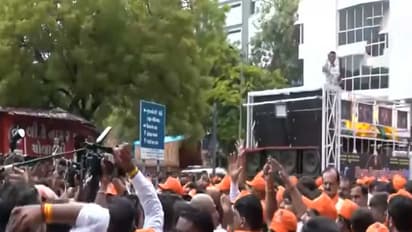 Gujarat BJP workers protested outside the Congress office (Photo/ANI)