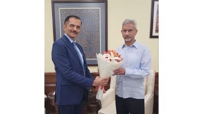 External Affairs Minister S Jaishankar meets Bimal N Patel after his election as a Judge of the International Tribunal for the Law of the Sea (ITLOS). (Photo: X/@DrSJaishankar)
