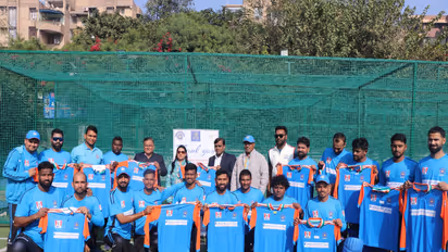 Indian Deaf Cricket Association unveiling Team India jersey for 3-match T20 Deaf cricket series (Image: IDCA media)