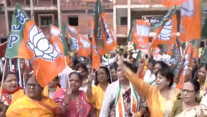 BJP Mahila Morcha stages a massive protest outside the Congress office in Lucknow (Photo/ANI)