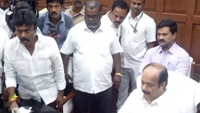 AIADMK MLA E Subaya meets Tamil Nadu speaker JCD Prabhakar (Photo/ANI)