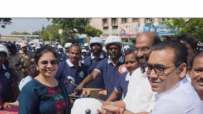 A helmet awareness bike rally organised in Trichy (Photo/ANI)