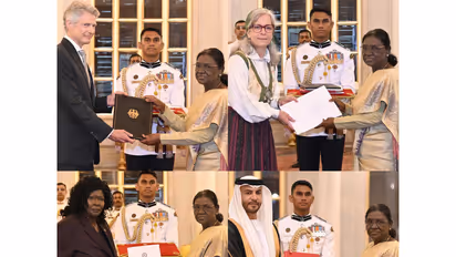 President Droupadi Murmu receives credentials from the newly appointed ambassadors of Germany, Sweden, South Sudan and the United Arab Emirates (Photo/X/@rashtrapatibhvn)