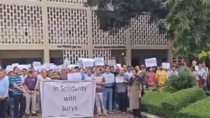 IIT Bombay Faculty Forum members stage a campus march in support of Professor Suryanarayana Doolla, who has been suspended from the deanship of IIT Bombay, in Mumbai (Photo/Video posted by Students)
