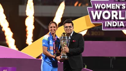 Jay Shah presenting 2025 WC trophy to Indian skipper Harmanpreet Kaur. (Photo: Jay Shah's media team)