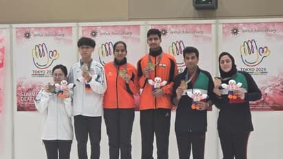 Abhinav, Pranjali (centre) continued Indian shooting's hot run at Deaflympics. (Photo: NRAI)