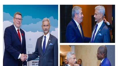 EAM Jaishankar with his counterparts from South Africa, Ronald Lamola, and Mexico, Juan Ramón de la Fuente, as well as the Premier of the Saskatchewan province of Canada, Scott Moe, on the sidelines of the G7 Foreign Ministers’ Meeting (Photo/X@DrSJaishankar)
