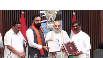 Bihar Chief Minister Samrat Choudhary, Union Home Minister Amit Shah, Jharkhand Chief Minister Hemant Soren (Photo/ANI)