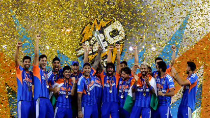 Team India with the T20 World Cup trophy. (Photo: @BCCI X)