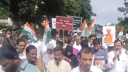 Congress leaders and party workers staged a protest in Kalaburagi (Photo/ANI)
