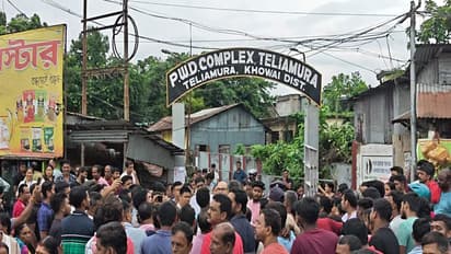 Protest over electricity outage in Teliamura, Tripura (Photo/ANI)