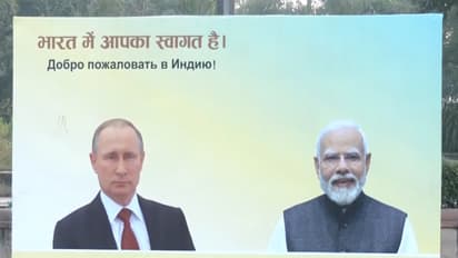 Flex boards welcoming President Putin put up across Delhi's Teen Murti Marg (Photo/ANI)