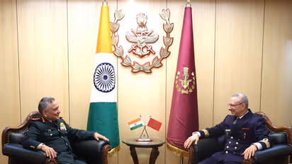  Chief of Defence Staff General Anil Chauhan meets Rear Admiral Mohamed Tahin, Inspector General of the Royal Moroccan Navy (Photo:X/@HQ_IDS_India)