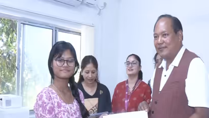Assam Minister Biswajit Daimary distributes certificates to students at SLCPL training centre (Photo: ANI)
