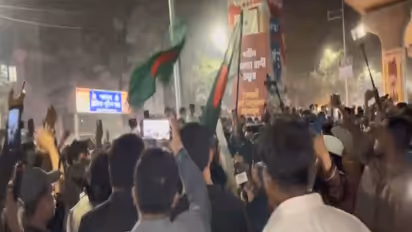 Protesters block roads and chant slogans at the Shahbagh intersection in Dhaka on Friday (Photo/ANI)