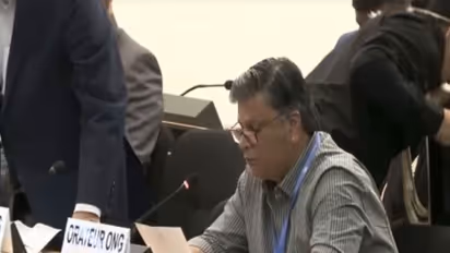 Sambhali Trust President Virendra Singh Chouhan addresses the UN Human Rights Council in Geneva. (Photo/UNTV)