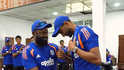 Prasidh Krishna being honoured with the 'Impact Player of the Series' medal. (Photo: BCCI)