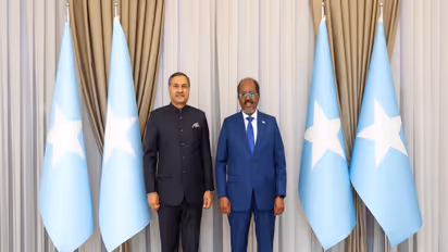 Indian Ambassador Adarsh Swaika and President of Somalia Hassan Sheikh Mohamud (Photo/X/@AdarshSwaika1)